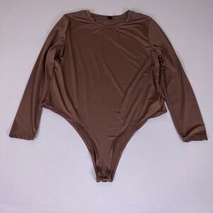 EvoluSHEIN Bodysuit Women's Size 4XL Brown Long Sleeve Crew Neck Stretch